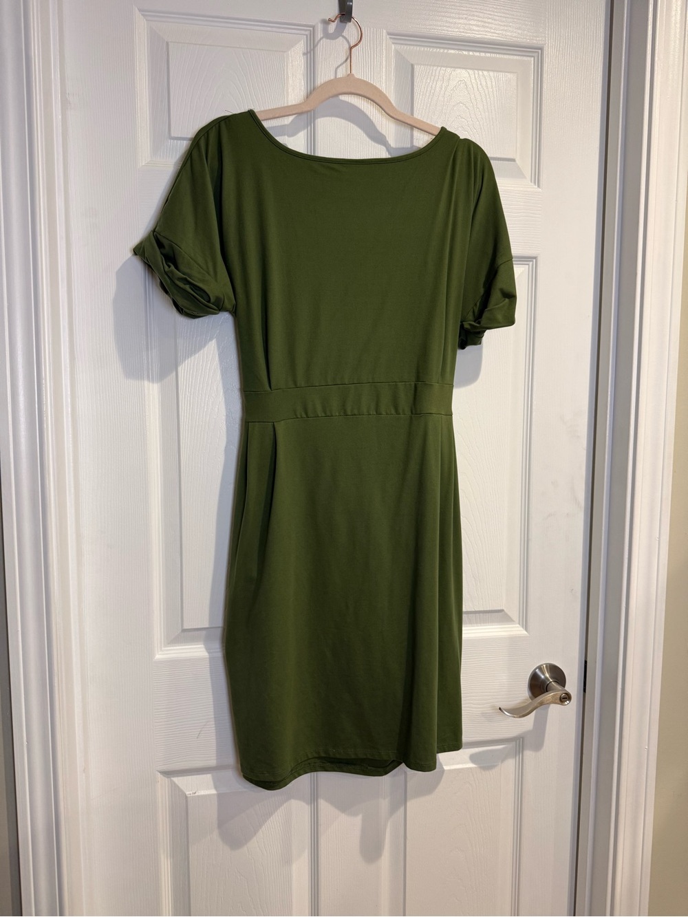 Olive Green Short Sleeve Women's Knit Dress